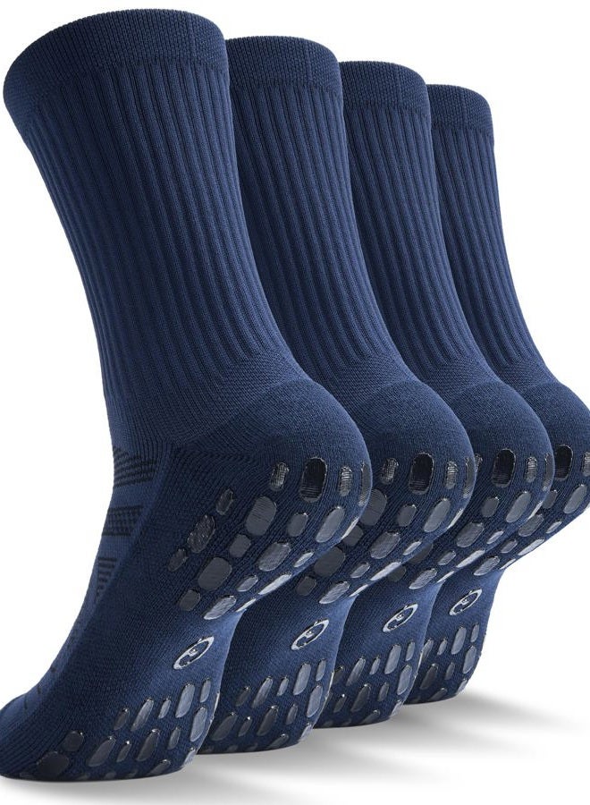 CWVLC Grip Socks Soccer - Cushioned Non-Slip Grippy for Men & Women Athletic - Barre Hospital Sticky Slipper Socks, Navy Blue, L - Image 1