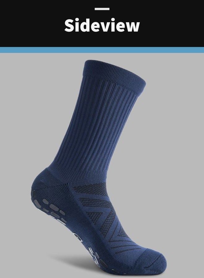 CWVLC Grip Socks Soccer - Cushioned Non-Slip Grippy for Men & Women Athletic - Barre Hospital Sticky Slipper Socks, Navy Blue, L - Image 4