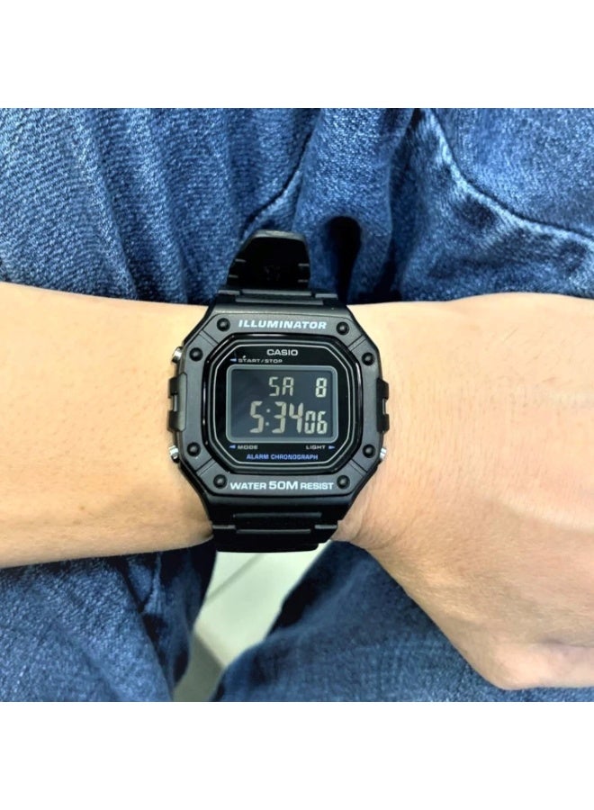 Casio W‑218H‑1BVDF Digital Men’s Watch, Black Resin Strap, 50m Water Resistance, 7‑Year Battery - Image 2