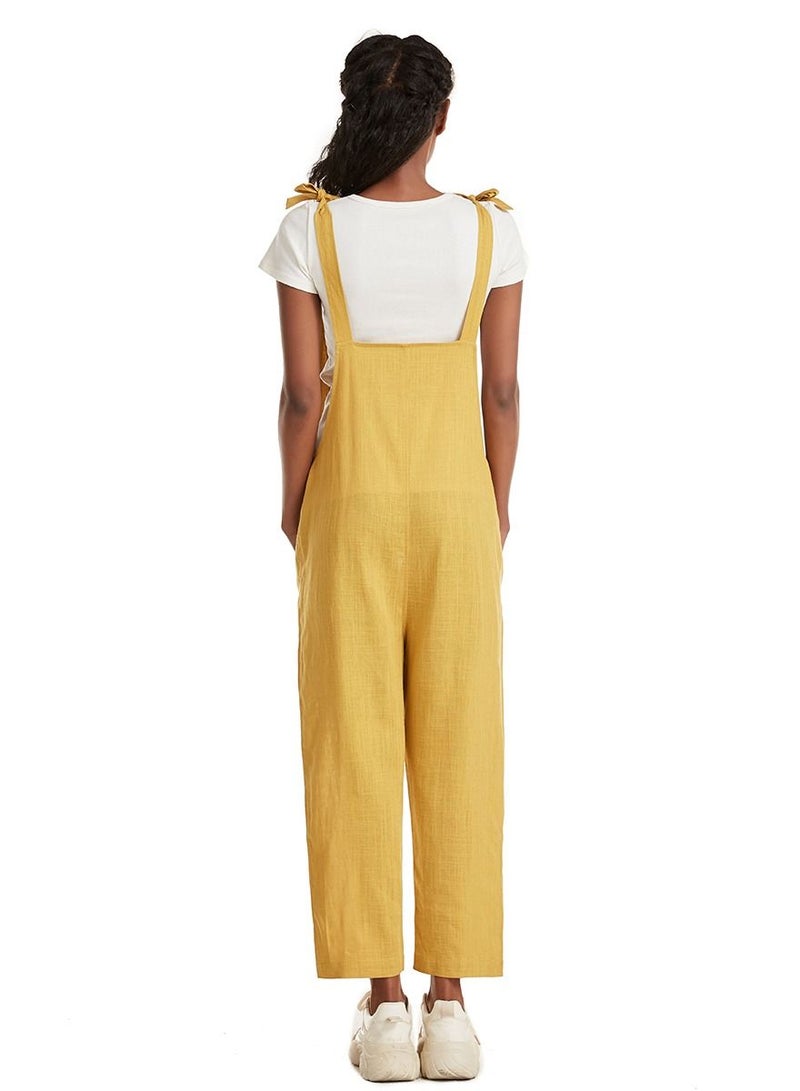 Loquat Women's Solid Color Loose suspender trousers Jumpsuit pants Yellow  - Image 3