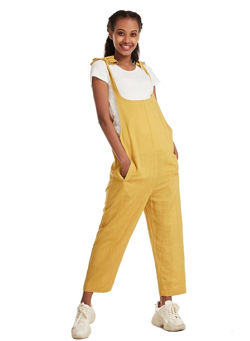 Loquat Women's Solid Color Loose suspender trousers Jumpsuit pants Yellow  - Image 2