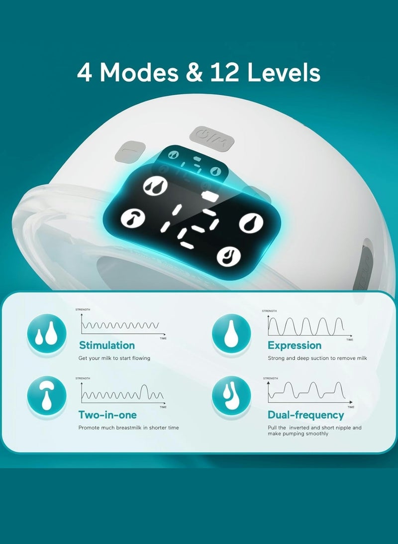 Paruu Hands-Free Electric Wearable Breast Pump P16 with Strong Suction Low Noise 4 Modes 12 Levels 19mm 21mm Inserts 2 Pieces for Daily Use and Travel - Image 2