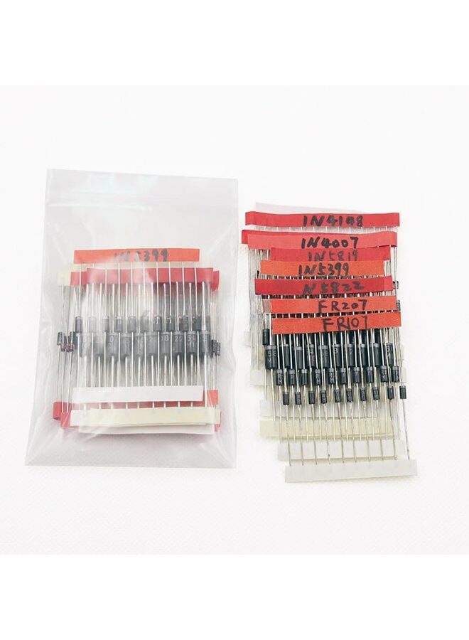 مجموعة ديودات 100 قطعة 1N4001 1N4002 1N4003 1N4004 1N4005 1N4006 1N4007 1N4148 1N5404 1N5406 1N5408 RL207 UF4007 FR107 FR207 1N5817 1N5819 1N5822 15SQ045 10A10 مقوم ديود شوتكي - Image 4