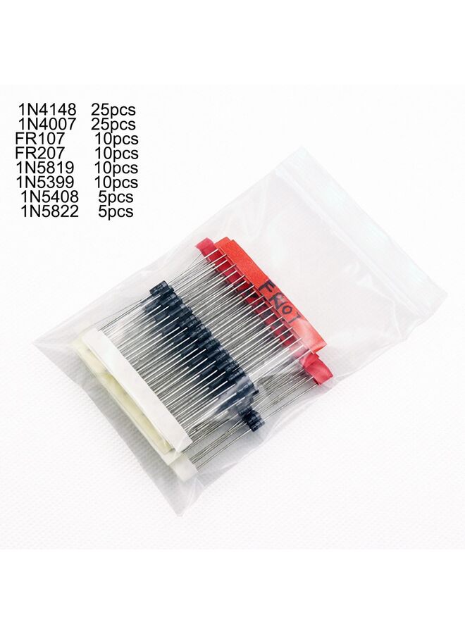 مجموعة ديودات 100 قطعة 1N4001 1N4002 1N4003 1N4004 1N4005 1N4006 1N4007 1N4148 1N5404 1N5406 1N5408 RL207 UF4007 FR107 FR207 1N5817 1N5819 1N5822 15SQ045 10A10 مقوم ديود شوتكي - Image 2