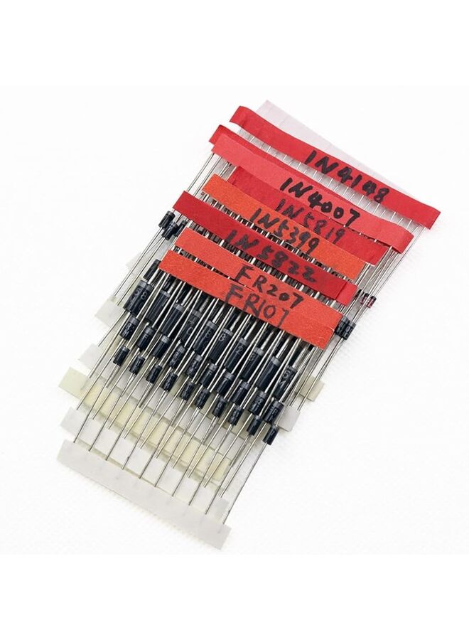 مجموعة ديودات 100 قطعة 1N4001 1N4002 1N4003 1N4004 1N4005 1N4006 1N4007 1N4148 1N5404 1N5406 1N5408 RL207 UF4007 FR107 FR207 1N5817 1N5819 1N5822 15SQ045 10A10 مقوم ديود شوتكي - Image 1