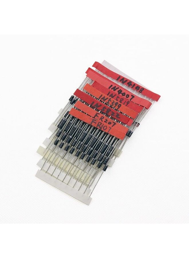 مجموعة ديودات 100 قطعة 1N4001 1N4002 1N4003 1N4004 1N4005 1N4006 1N4007 1N4148 1N5404 1N5406 1N5408 RL207 UF4007 FR107 FR207 1N5817 1N5819 1N5822 15SQ045 10A10 مقوم ديود شوتكي - Image 3