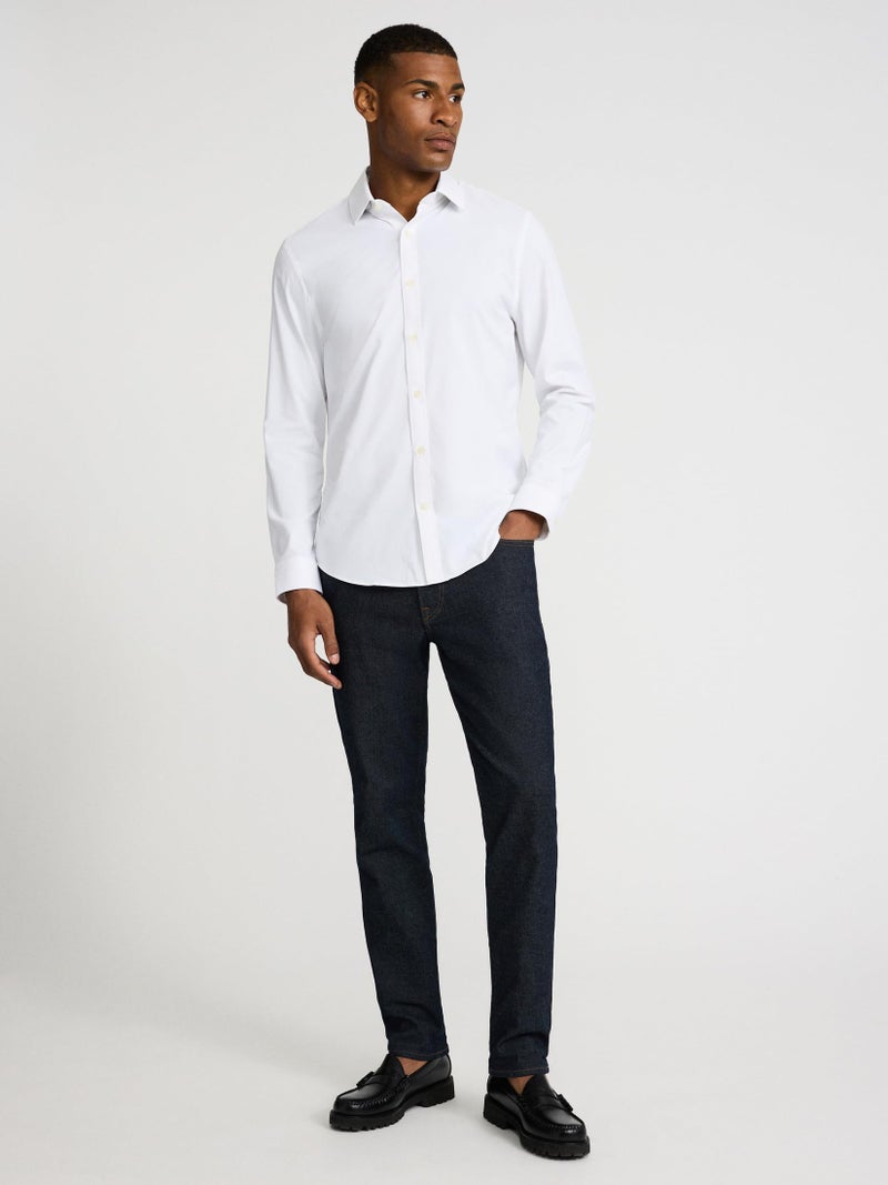 EXPRESS Menâ€™s Everyday Performance Dress Shirt â€“ Slim Fit Stretch Solid Button-Up, Moisture-Wicking, Wrinkle Resistant White - Image 3