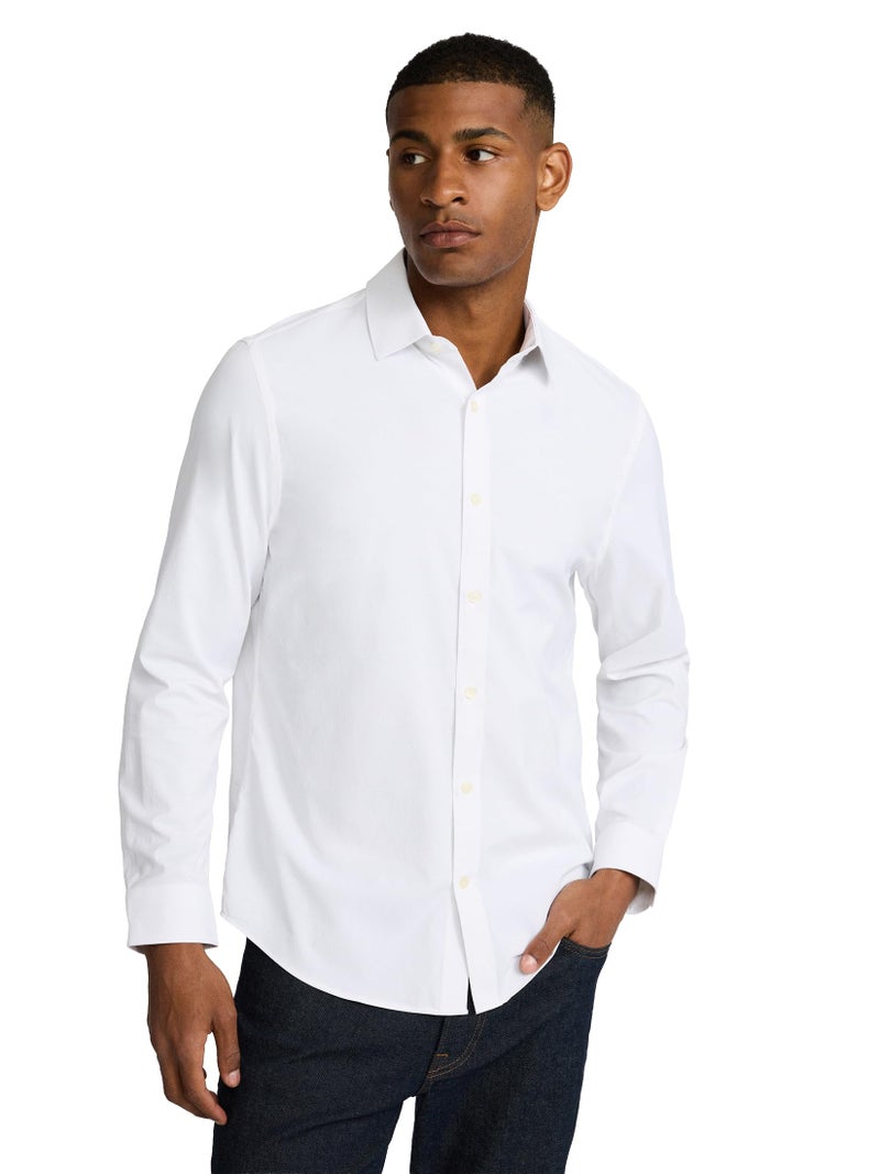 EXPRESS Menâ€™s Everyday Performance Dress Shirt â€“ Slim Fit Stretch Solid Button-Up, Moisture-Wicking, Wrinkle Resistant White - Image 1