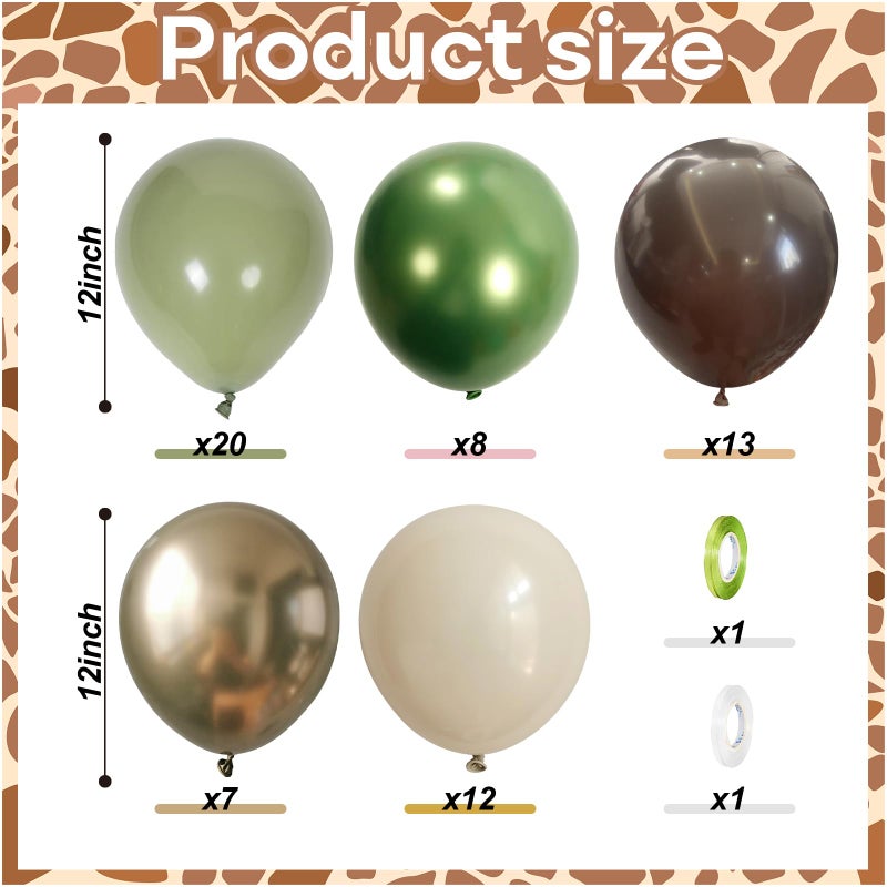 Govpy Sage Green Brown Safari Balloons, 60PCS Dusty Olive Green Coffee Beige Metallic Gold Eucalyptus Latex Balloon, Camo Army Hunting Balloons for Woodland Baby Shower Birthday Party Decorations Supplies - Image 2