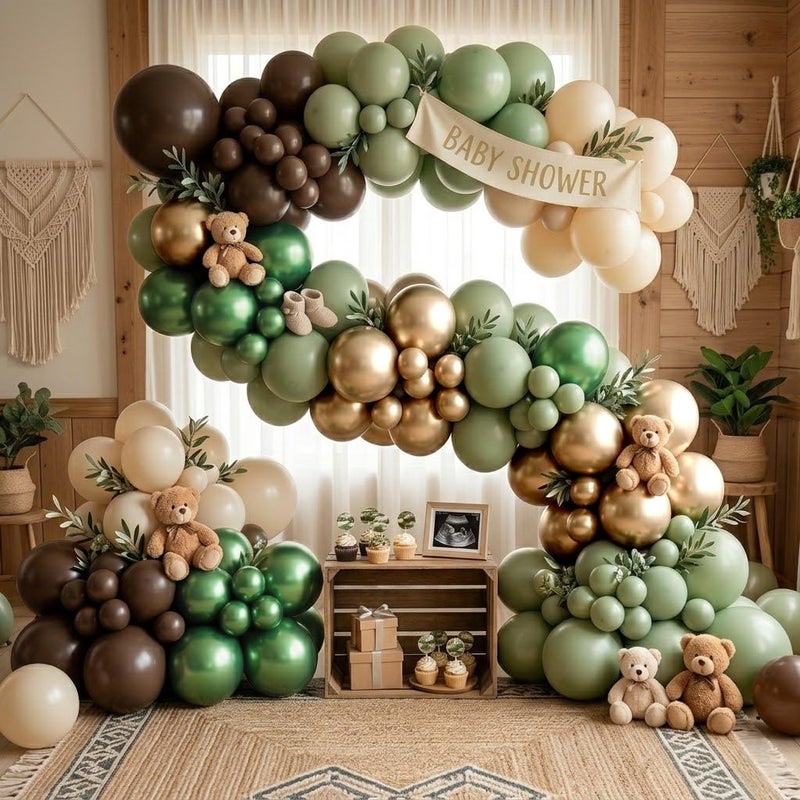 Govpy Sage Green Brown Safari Balloons, 60PCS Dusty Olive Green Coffee Beige Metallic Gold Eucalyptus Latex Balloon, Camo Army Hunting Balloons for Woodland Baby Shower Birthday Party Decorations Supplies - Image 4