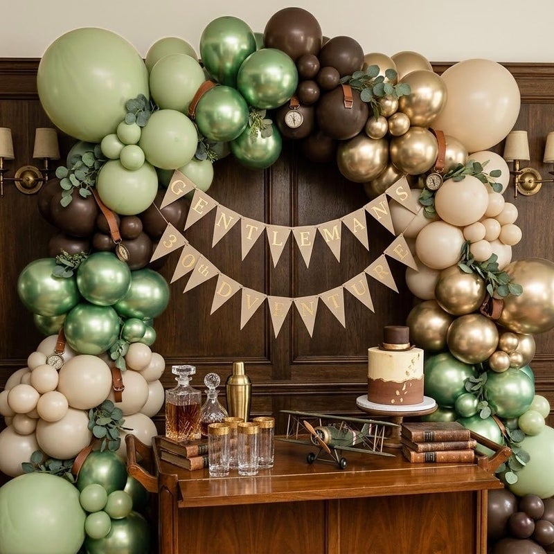Govpy Sage Green Brown Safari Balloons, 60PCS Dusty Olive Green Coffee Beige Metallic Gold Eucalyptus Latex Balloon, Camo Army Hunting Balloons for Woodland Baby Shower Birthday Party Decorations Supplies - Image 5