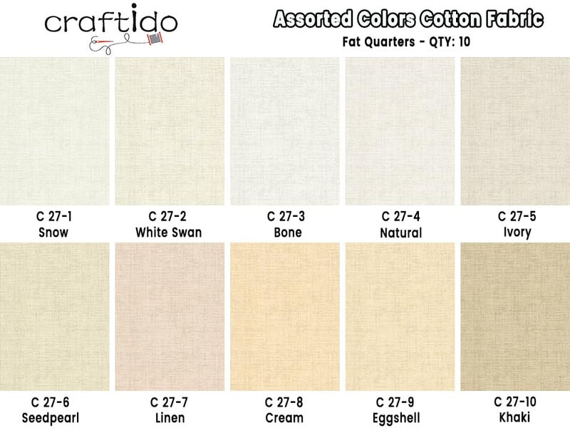 Craftido - 11 Options Solids with Tweed Tonals - Assorted Color Cotton Quilting Fabric Bundles 10pcs Fat Quarters 18"x21" - Medium Weight 5.2oz - for Quilting, Sewing and Crafts - Not Quite White - Image 4