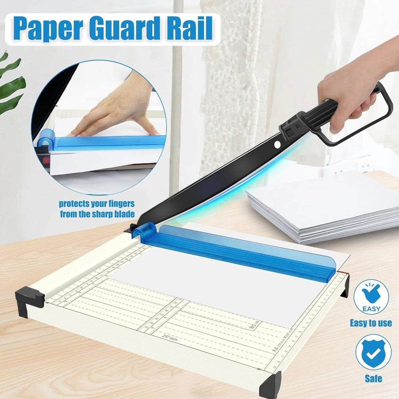 Hmseng Paper Cutter, A4 Paper Trimmer with Safety Guard, 12" Cut Length Paper Cutting Board, Guillotine Trimmer with 16 Sheets Capacity, Paper Slicer for Scrapbooking Craft, Coupon, Label, Cardstock-White - Image 2