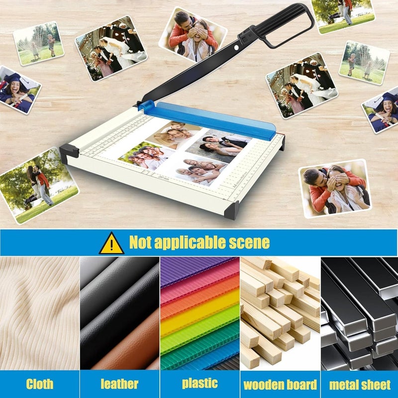 Hmseng Paper Cutter, A4 Paper Trimmer with Safety Guard, 12" Cut Length Paper Cutting Board, Guillotine Trimmer with 16 Sheets Capacity, Paper Slicer for Scrapbooking Craft, Coupon, Label, Cardstock-White - Image 5