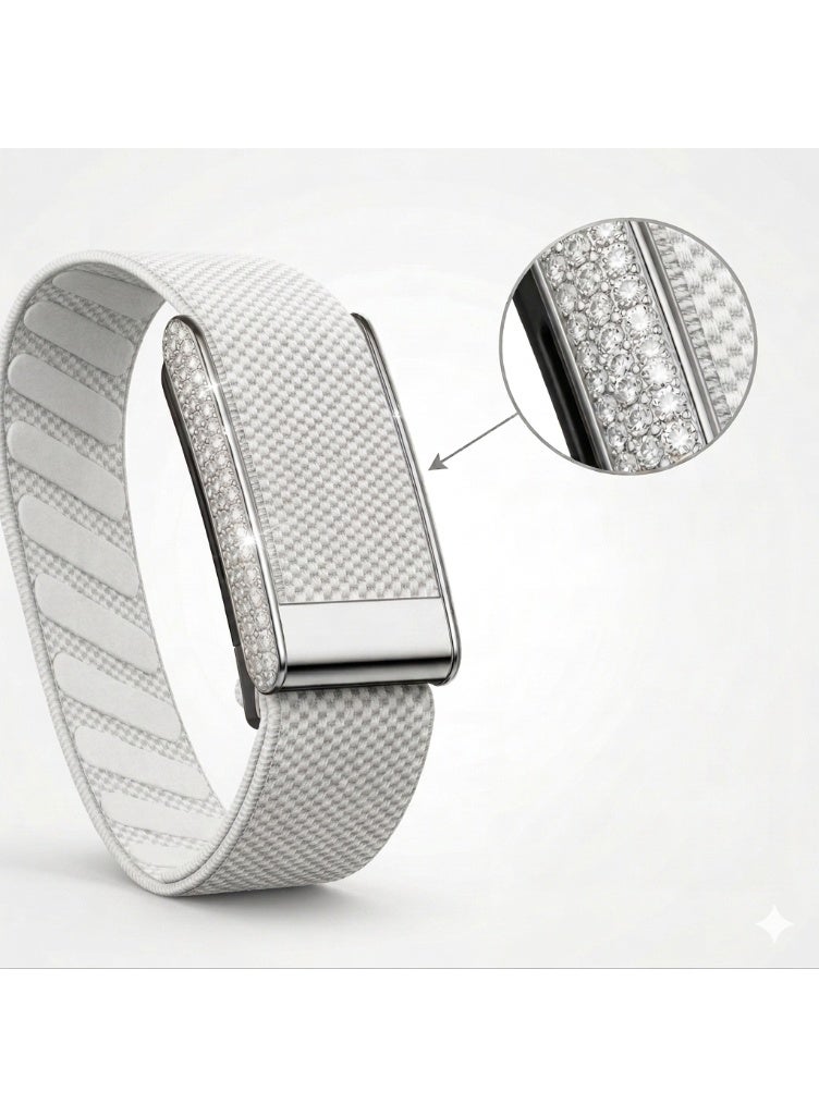 تمبو سوار معصم بديل من النايلون المعدل فائق الجودة مرصع بالألماس الصناعي متوافق مع جهاز هووب 5.0 ون & بيك ، مصنوع من النايلون المسامي القابل للتعديل والمقاوم للماء كما انه مزود بموصل على شكل حرف U مرصع بالكريستال | غير متوافق مع الجيل الرابع - Image 2