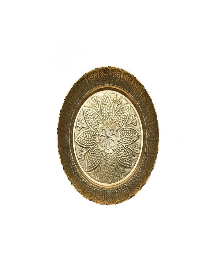 Aditri Creation Decorative Nakshi Plate Brass Pooja Thali Prasad Plate Katori for Utensils Item Articles Indian Traditional Festival New year Decorations Pooja Item Housewarming Patra (Size:- 4" Diameter)(Golden) - Image 2