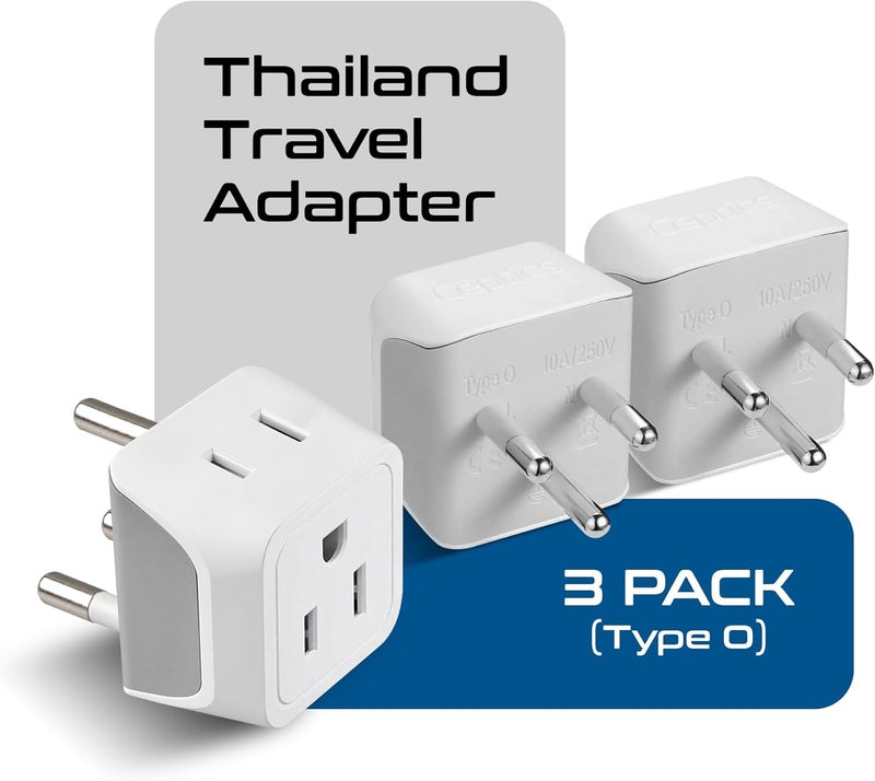 Ceptics Thailand Travel Adapter with Dual Usa Input (Type O) Ultra Compact - 3 Pack - Safe Grounded Perfect for Cell Phones, Laptops, Camera Chargers and More (CT-18) - Image 2