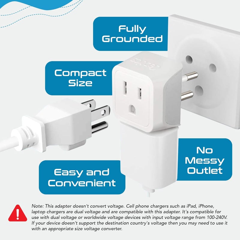 Ceptics Thailand Travel Adapter with Dual Usa Input (Type O) Ultra Compact - 3 Pack - Safe Grounded Perfect for Cell Phones, Laptops, Camera Chargers and More (CT-18) - Image 3