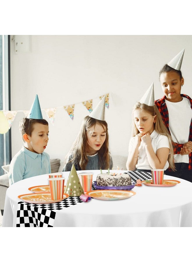 Oudain Cars Birthday Party Supplies Racing Party Decorations Round Racing Tablecloth Checkered Flag Table Covers Road Plastic Table Cloth, 1950s Disco Dancing Party Tablecloth (White,3 Pcs) - Image 4