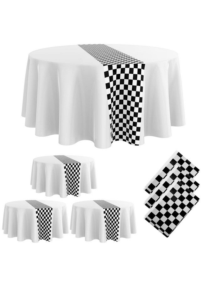 Oudain Cars Birthday Party Supplies Racing Party Decorations Round Racing Tablecloth Checkered Flag Table Covers Road Plastic Table Cloth, 1950s Disco Dancing Party Tablecloth (White,3 Pcs) - Image 1