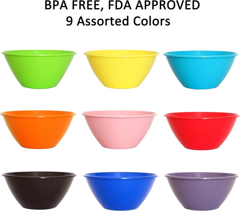 Youngever 9 Pack 650ml Reusable Plastic Bowls Cereal Bowls Soup Bowls Set of 9 in 9 Assorted Colors - Image 3