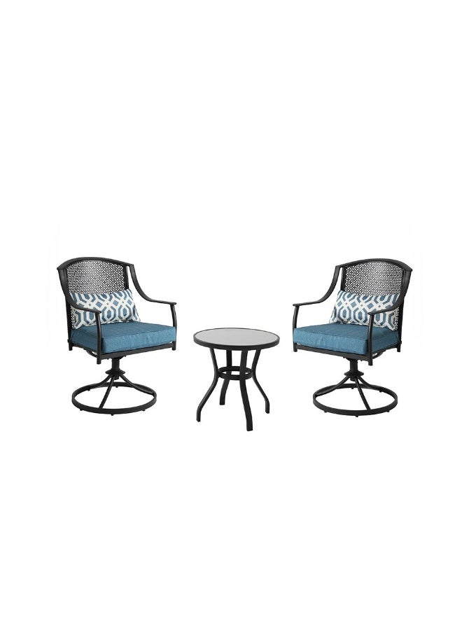 DANUBE HOME Harman 1 + 2 Seater Balcony Set  |Table And Chairs Set | All Weather 3 Piece Bistro Set With Coffee Table | Modern Design Furniture For Outdoor Garden  - Black/Blue