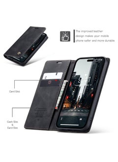 CaseMe iPhone 15 Pro Leather Case Wallet Flip Cover Card Slots Magnetic Closure Stand Phone Holder Function Fold Shockproof Protective Full Protection Anti-drop Anti-scratch Accessory For iphone 15 Pro  - Image 2