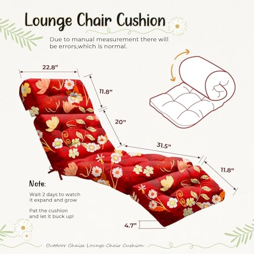 Uthem Outdoor Chaise Lounge Chair Cushion 751 x 228 x 47 Inches 100 Waterproof Replacement Cotton Patio Pool Lounge Chair Cushion for Outdoor Furniture with Ties Red Peony - Image 3