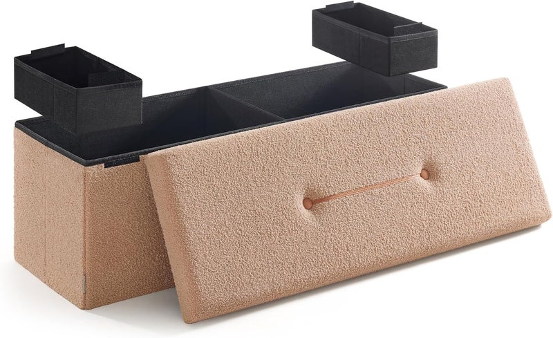 SONGMICS HOME Stool with Storage Space, Foldable Stool, 38 x 110 x 38 cm, Footstool, Bench, Bed Bench, Storage Box, Maximum Load 300 kg, Living Room, Bedroom, Hallway, Camel Brown - Image 1