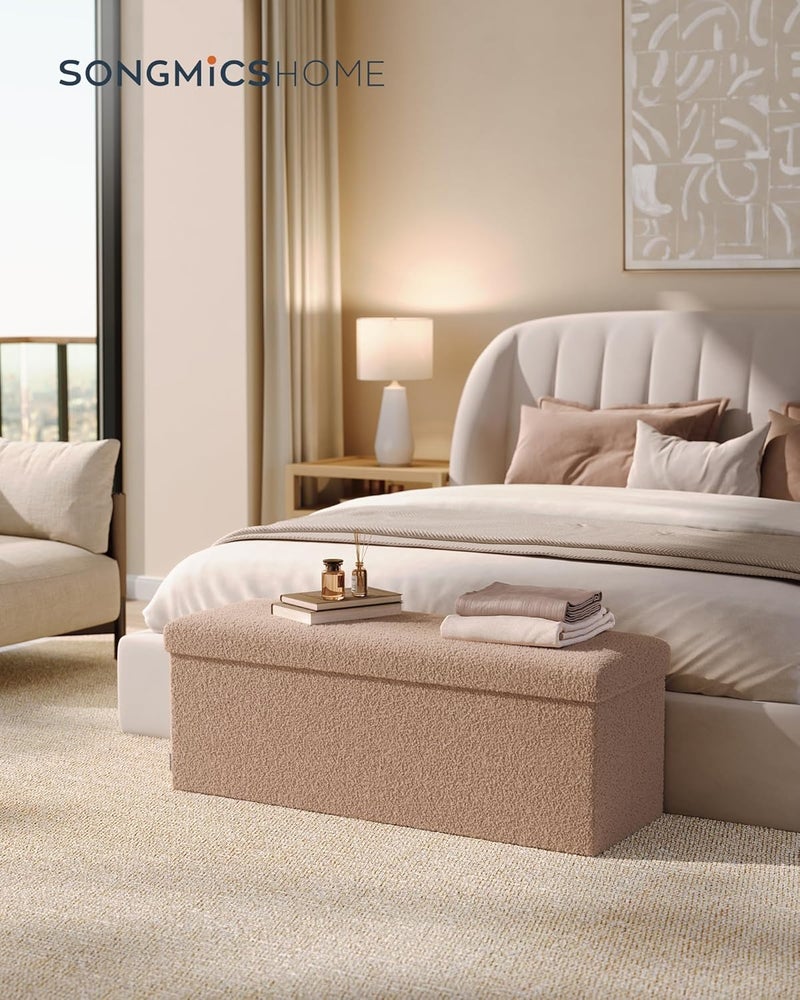 SONGMICS HOME Stool with Storage Space, Foldable Stool, 38 x 110 x 38 cm, Footstool, Bench, Bed Bench, Storage Box, Maximum Load 300 kg, Living Room, Bedroom, Hallway, Camel Brown - Image 2