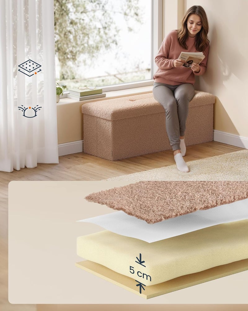 SONGMICS HOME Stool with Storage Space, Foldable Stool, 38 x 110 x 38 cm, Footstool, Bench, Bed Bench, Storage Box, Maximum Load 300 kg, Living Room, Bedroom, Hallway, Camel Brown - Image 4