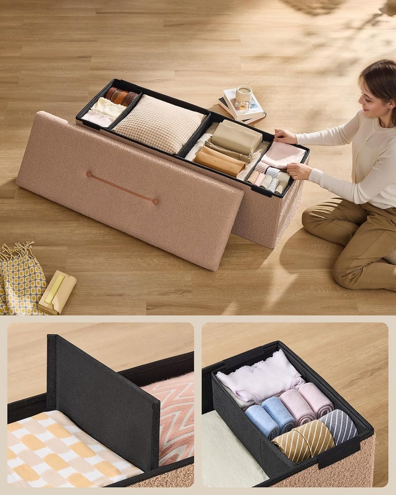 SONGMICS HOME Stool with Storage Space, Foldable Stool, 38 x 110 x 38 cm, Footstool, Bench, Bed Bench, Storage Box, Maximum Load 300 kg, Living Room, Bedroom, Hallway, Camel Brown - Image 5