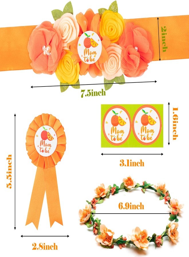 2ooya Little Cutie Citrus Maternity Sash Mom to Be & Daddy to Be Corsage Orange Clementine Flower Crown Pregnancy Sash Decoration Autumn Baby Shower Kit Party Favors Pregnancy Photo Prop Gift - Image 2