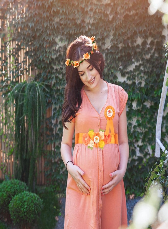 2ooya Little Cutie Citrus Maternity Sash Mom to Be & Daddy to Be Corsage Orange Clementine Flower Crown Pregnancy Sash Decoration Autumn Baby Shower Kit Party Favors Pregnancy Photo Prop Gift - Image 5