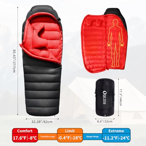 QEZER Down Sleeping Bag for Adults 620 Fill Power Down Sleeping Bag Cold Weather Ultralight with Pouch for Backpacking, Camping, Hiking (1500g Down Filling-Black) - Image 2