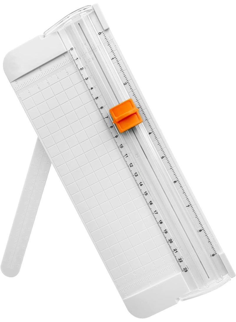 Paper Cutter, A5 Paper Trimmer with Security Safeguard & Side Ruler Portable Straight Edge Cutter for Scrapbooking Craft Paper, Photos, Label, Cardstock (White) - Image 1