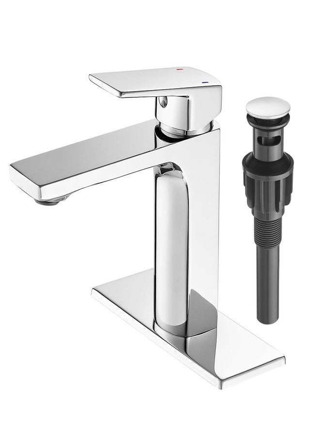 VOTON Chrome Bathroom Faucet Single Handle Bathroom Sink Faucet Lavatory Vanity Faucet with Pop Up Drain & Water Supply Lines - Image 1