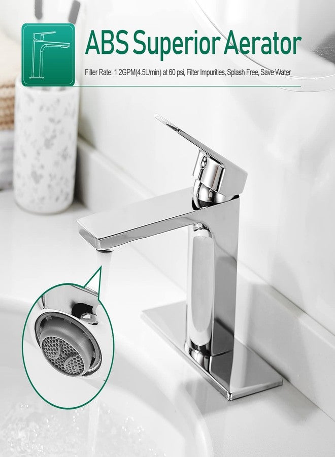 VOTON Chrome Bathroom Faucet Single Handle Bathroom Sink Faucet Lavatory Vanity Faucet with Pop Up Drain & Water Supply Lines - Image 2