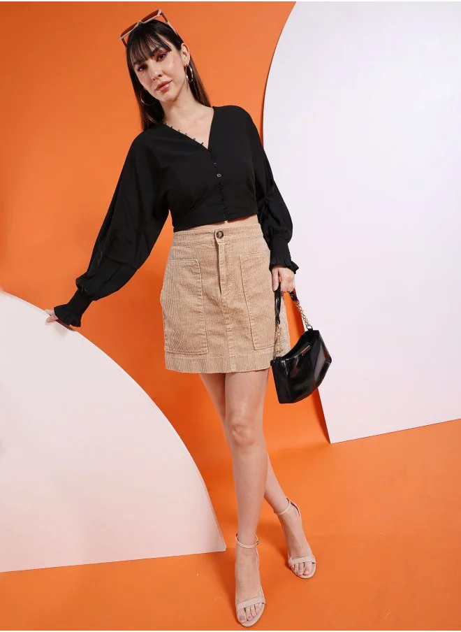 Freehand Women Regular Fit Casual Solid V-Neck Top