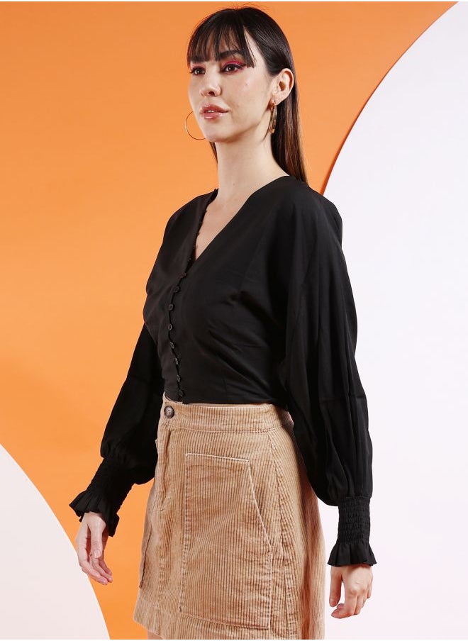 Freehand Women Regular Fit Casual Solid V-Neck Top  - Image 3