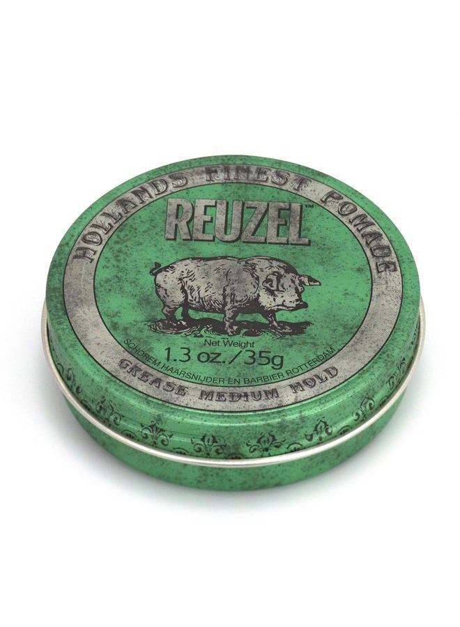 Reuzel REUZEL Green Grease Pomade, Medium All Day Hold, Oil-Based Styling Wax, Medium Shine, Easy To Wash Out, For All Hair Types - Image 1