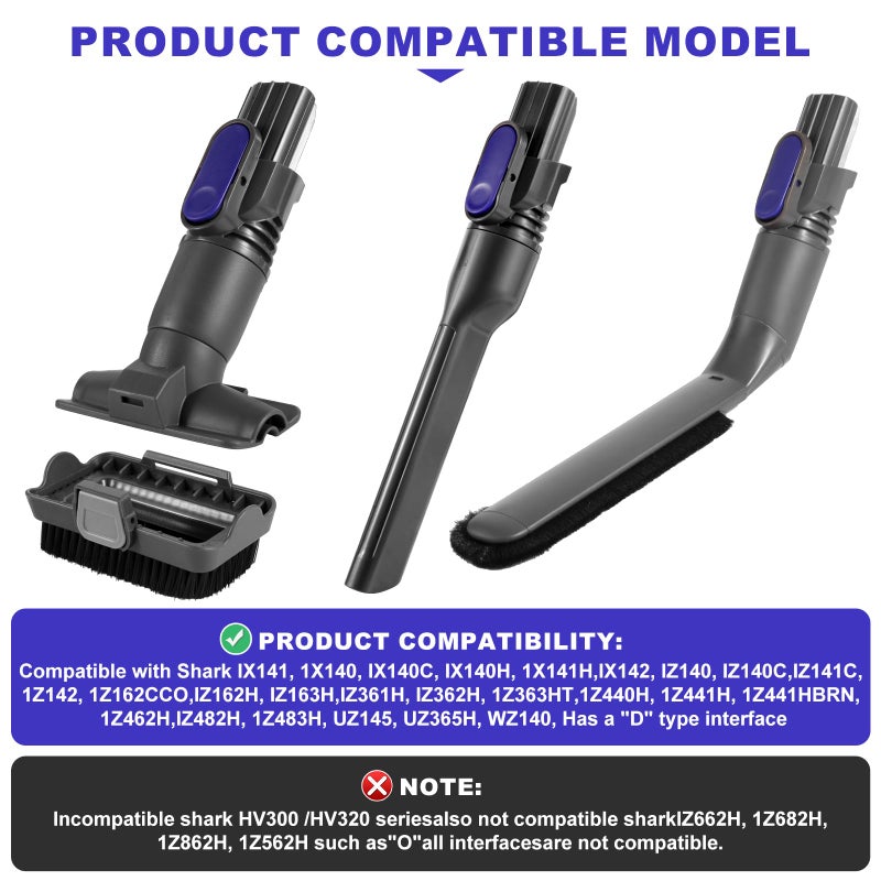 QINAN IX141 Vacuum Crevice Tool Brush Replacement Parts Compatible with Shark Pet Cordless Stick IZ162H IZ361H IX140 IX141 IZ140 IZ142 UZ145 Removable Two-in-one Tool Brush Attachments for D-Shaped Vacuum - Image 2