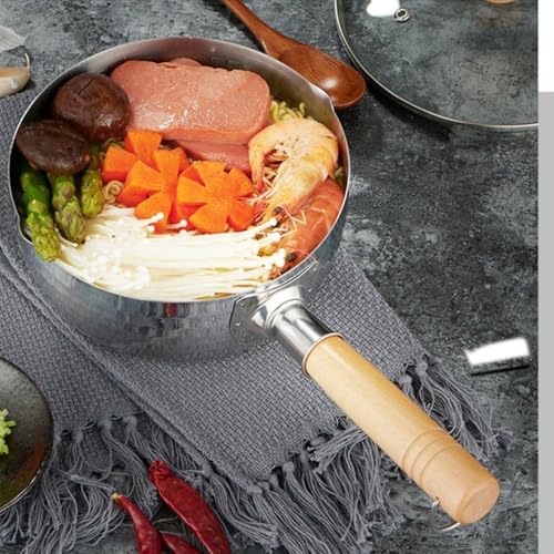 MUGATH Traditional Japanese Stainless Steel Saucepan 22cm | Non-Stick Milk Pot with Wooden Handle for Soup, Noodles, Dal Fry, Tadka | Snow Pan Pot with Two Side Spouts for Easy Pouring - Image 2