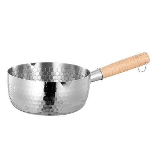 MUGATH Traditional Japanese Stainless Steel Saucepan 22cm | Non-Stick Milk Pot with Wooden Handle for Soup, Noodles, Dal Fry, Tadka | Snow Pan Pot with Two Side Spouts for Easy Pouring - Image 1