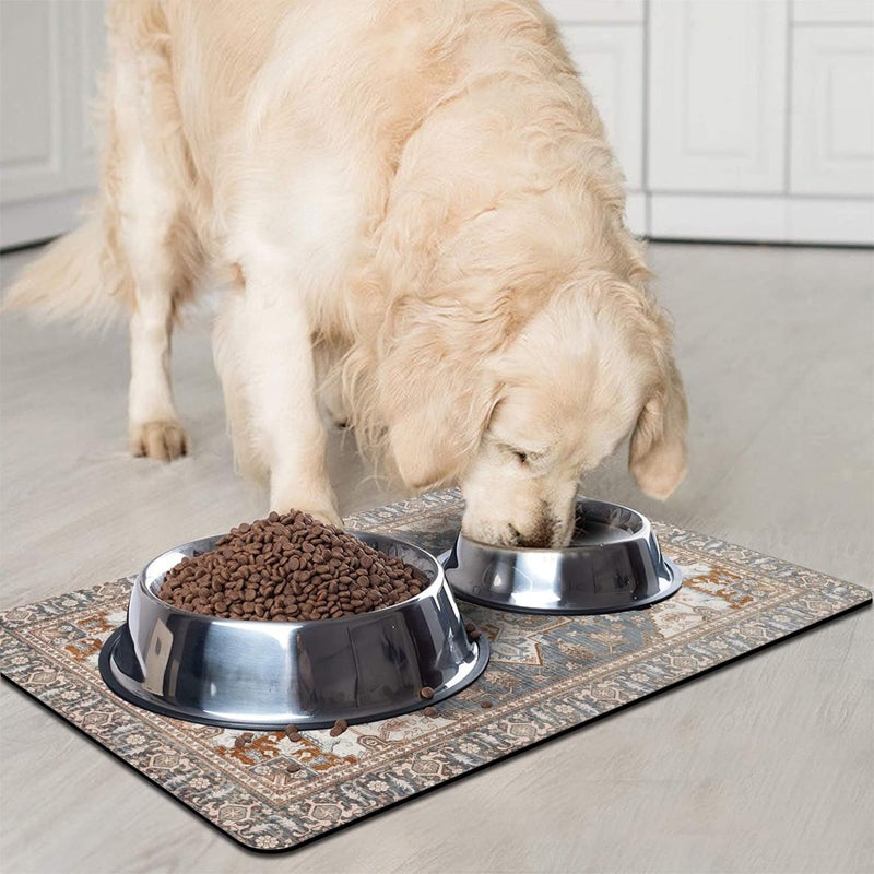 QXWREL Dog Food Mats for Floors, Absorbent and Quick-Drying Pet Cat Food Mat,Anti-Fouling and Easy-to-Clean Pet Feeding Mat,Dog Bowl Mat for Messy Drinking Water Bowls.12 x20, Bohemia Style - Image 2