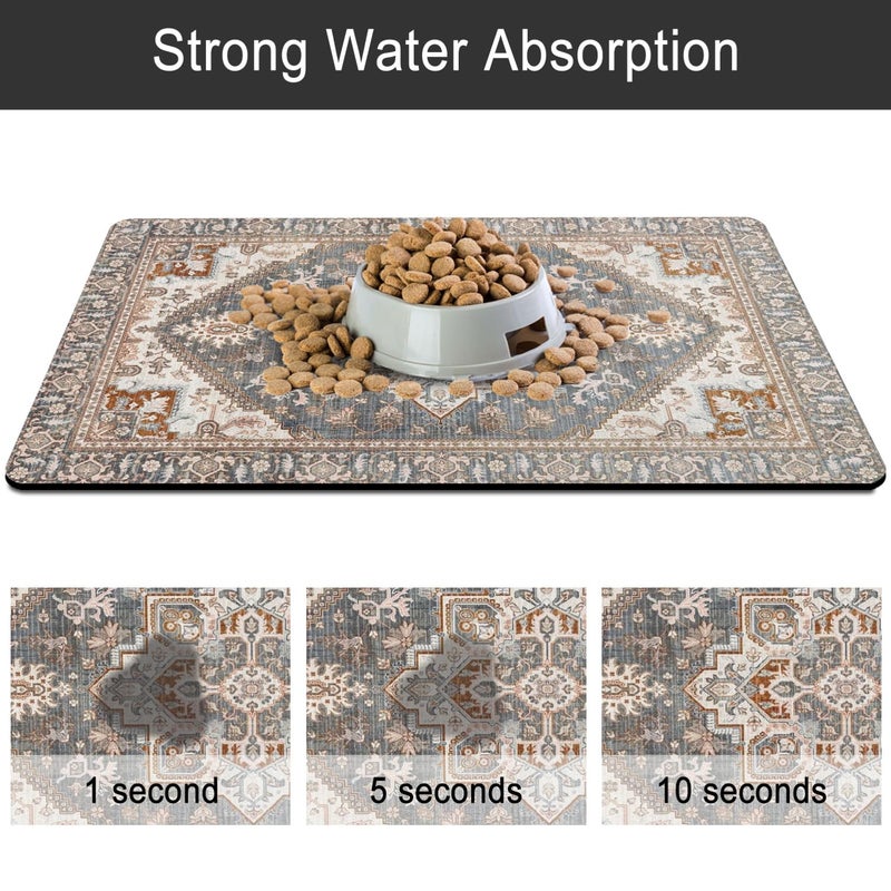 QXWREL Dog Food Mats for Floors, Absorbent and Quick-Drying Pet Cat Food Mat,Anti-Fouling and Easy-to-Clean Pet Feeding Mat,Dog Bowl Mat for Messy Drinking Water Bowls.12 x20, Bohemia Style - Image 5