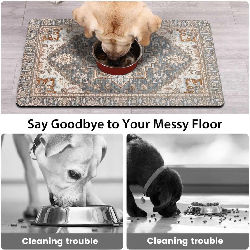 QXWREL Dog Food Mats for Floors, Absorbent and Quick-Drying Pet Cat Food Mat,Anti-Fouling and Easy-to-Clean Pet Feeding Mat,Dog Bowl Mat for Messy Drinking Water Bowls.12 x20, Bohemia Style - Image 3