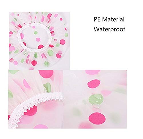 Magnusdeal Reusable Fancy Vinyl Shower Caps, Waterproof EVA Bath Cap Bathing Hair Cap Salon Hat for Kids Adults, Lady Salon Spa with Lace Elastic Band (One Size Fits All)- Beautiful Color Pattern Assorted (Set of 12) - Image 3