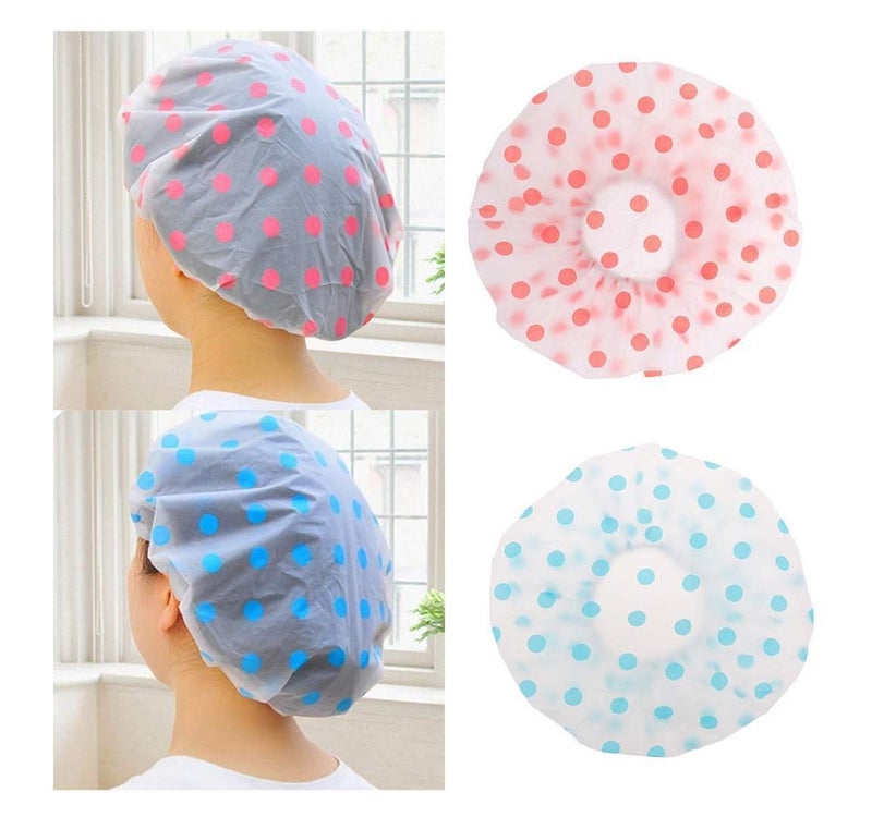 Magnusdeal Reusable Fancy Vinyl Shower Caps, Waterproof EVA Bath Cap Bathing Hair Cap Salon Hat for Kids Adults, Lady Salon Spa with Lace Elastic Band (One Size Fits All)- Beautiful Color Pattern Assorted (Set of 12) - Image 1