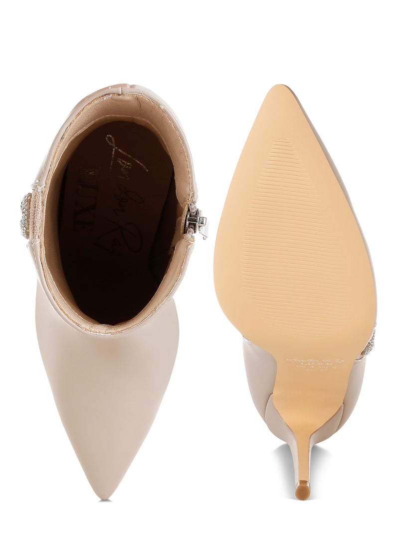 London Rag Rhinestones Chain Detail Boots in Beige - Image 4